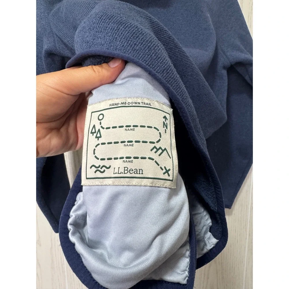 LL Bean Kids Sweater Fleece Hooded Jacket Navy Blue L 14-16 504929